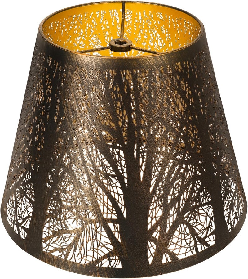 ALUCSET Small Metal Lampshade Forest Etching Forest Lamp Shade Pattern 6'' Top 10'' Bottom Height 7.5'' Fits For Table Lamps And Floor Lamps Spider Fitter Out Black in Gold lampshade - Image 1